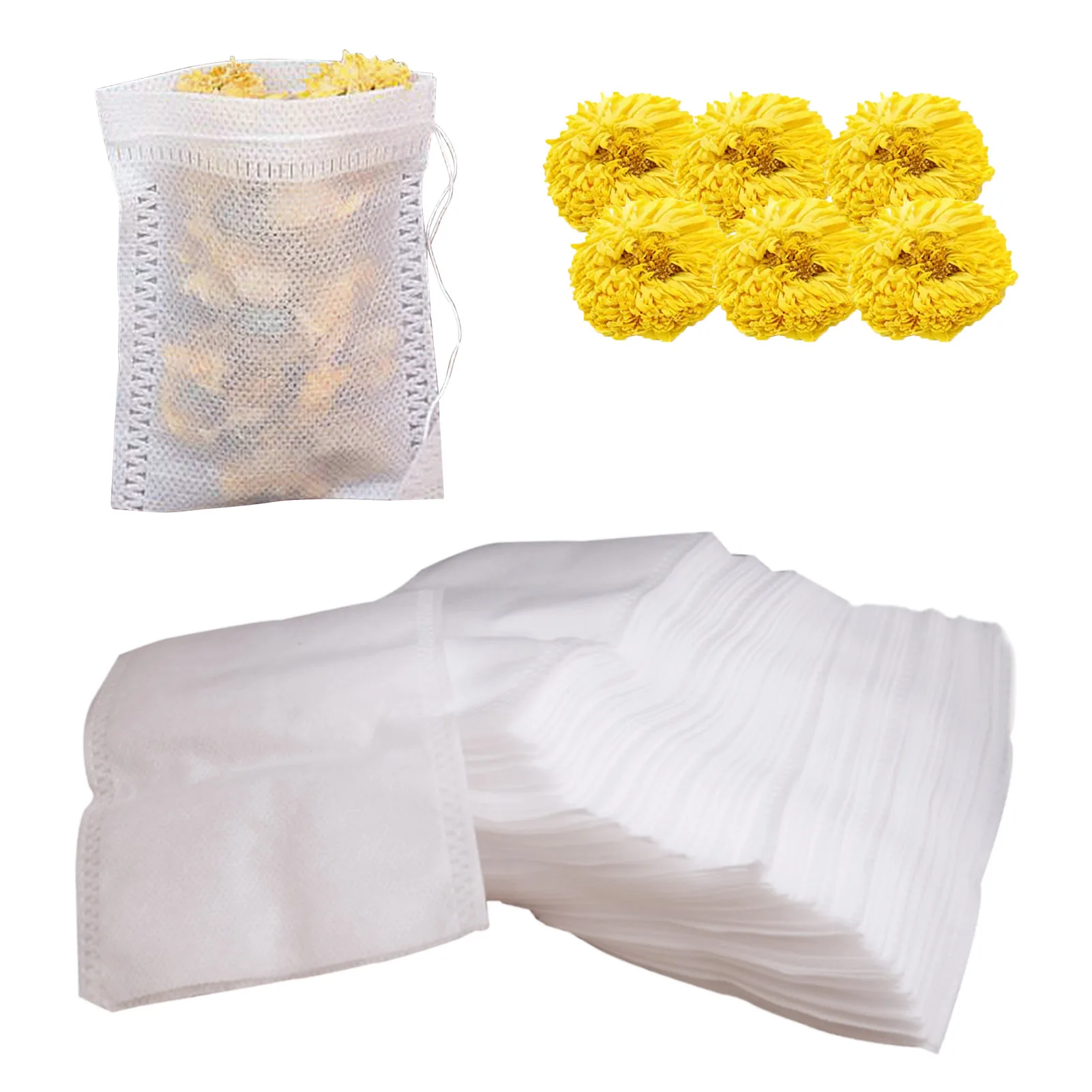 

100 Pcs Tea Filter Bags Disposable Empty Tea Bags DIY Tea Coffee Spice Herb Foot Bath Food-Grade Drawstring Tea Bags