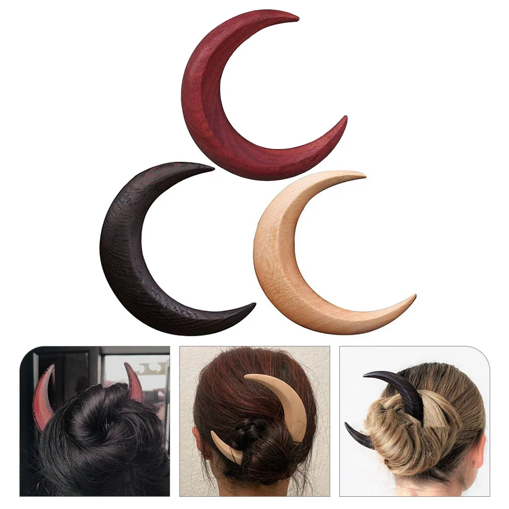 

Moon Hair Fork Barrette Updo Stick Sticks Long Women Wooden Bun Accessories Creative Styling Comb