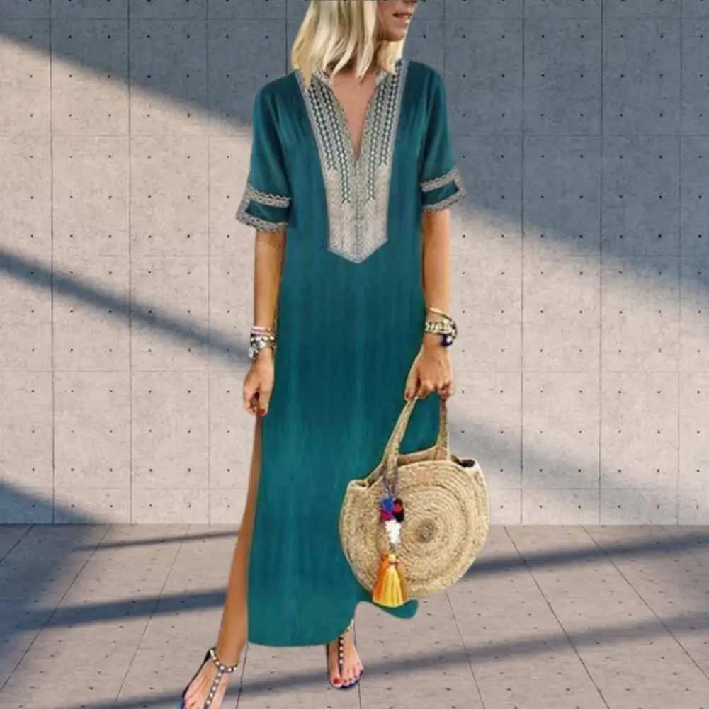 

Stylish Women Dress Ethnic Style Summer Maxi Dress Large Hem Long Dress