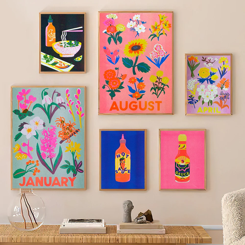 Апрельский современный плакат с цветами и растениями Художественная печать