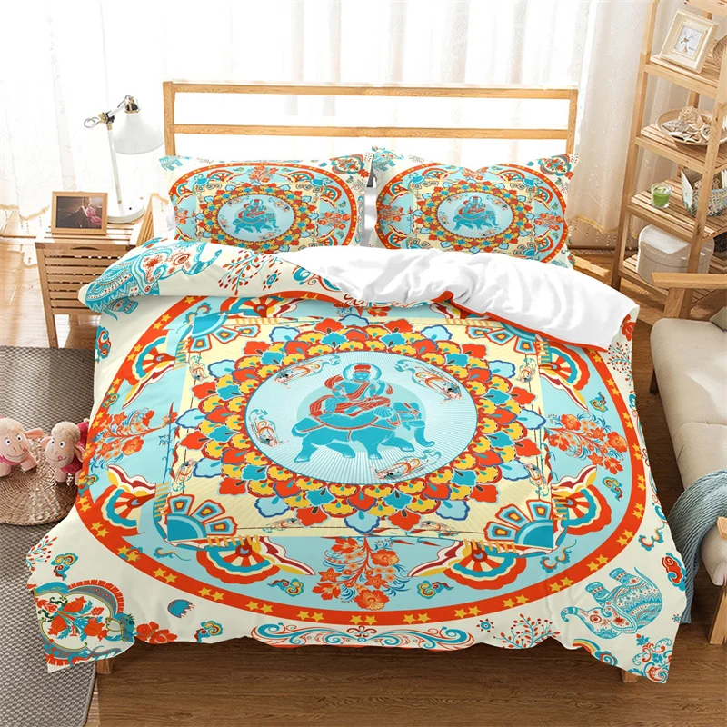 

Bohemian Mandala Duvet Cover Microfiber 3D Animal Print Bedding Set Exotic Geometric Symbol Quilt Cover King For Kids Teen Gifts