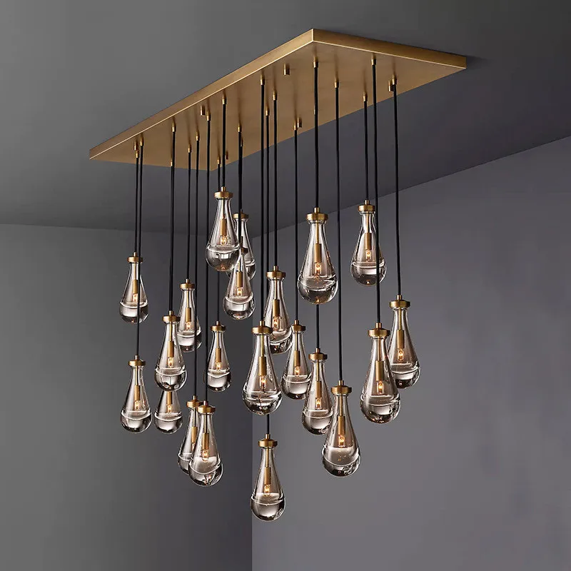 

All copper light luxury crystal chandelier bedroom bed drop chandelier living room dining room bar modern simple creative lights