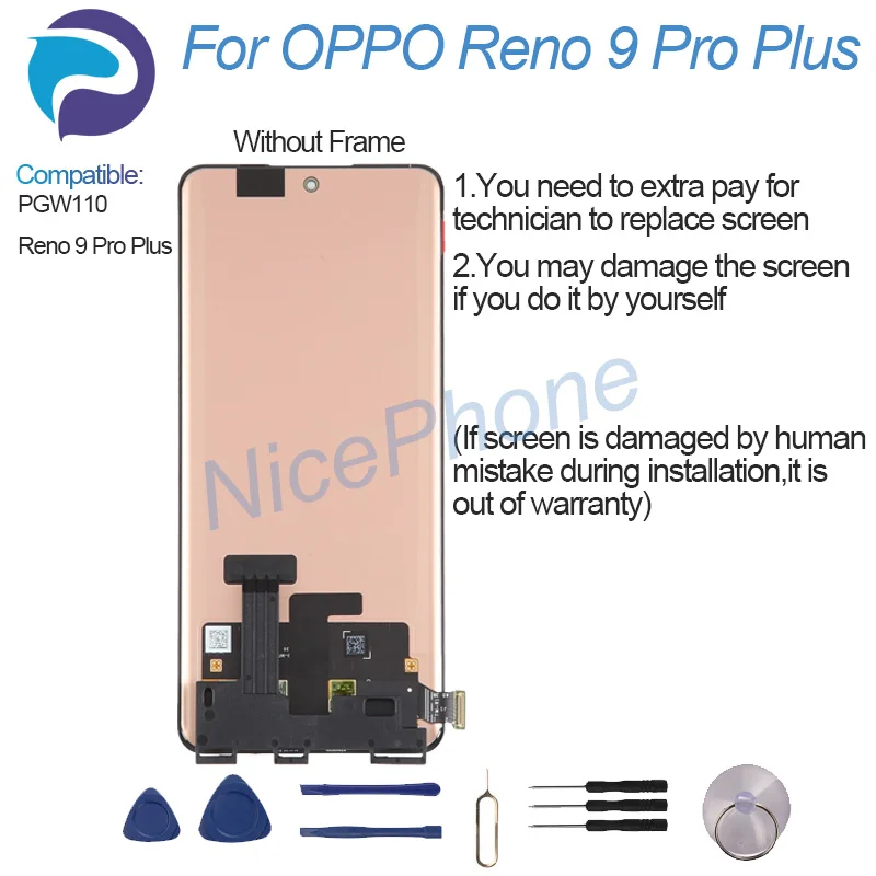 Для OPPO Reno 9 Pro Plus ЖК-дисплей с цифровым преобразователем сенсорного экрана в сборе PGW110, Reno 9 Pro + Reno 9 Pro Plus ЖК-экран (art.: 3920d19085c47) - 3920d19085c47