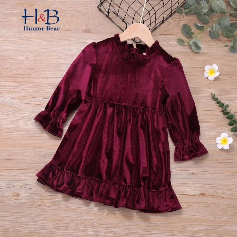 

Humor Bear Autumn New Denim Dress Girls Lapel Print Puff Sleeve Embroidery Korean Long Sleeve Dress Baby Kids Girls Dress