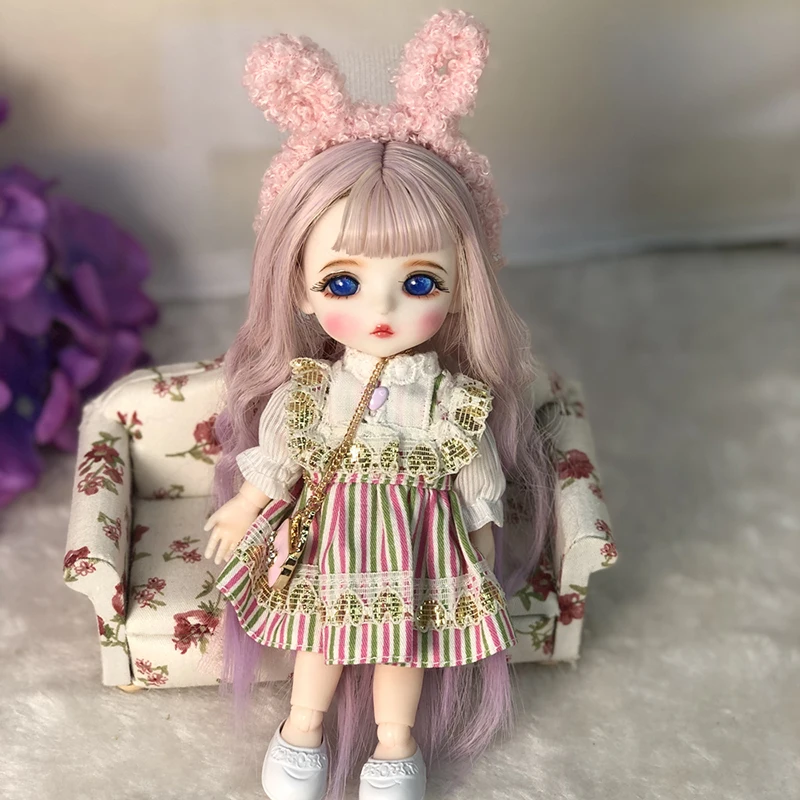 

16cm Height 1/8 BJD Doll Full Set Outfit Shoes Pink Hair Wig Upgrade Face Makeup Kids Toys