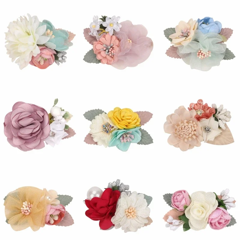 Artificial Flower Barrettes for Girls Handmade Hair Clips Women Girls Bride Wedding Party Hair Bows Fashion Hair Accessories