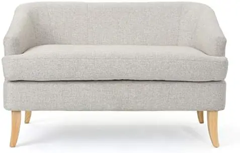 

Mid-Century Modern Fabric Loveseat, Beige / Natural