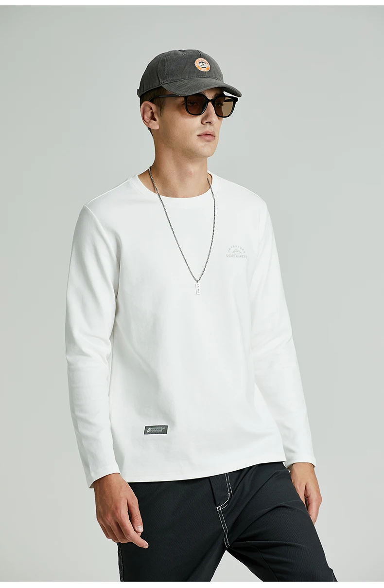 

1666 2022 new autumn European and American simple embroidery inner pound long -sleeved T -shirt men