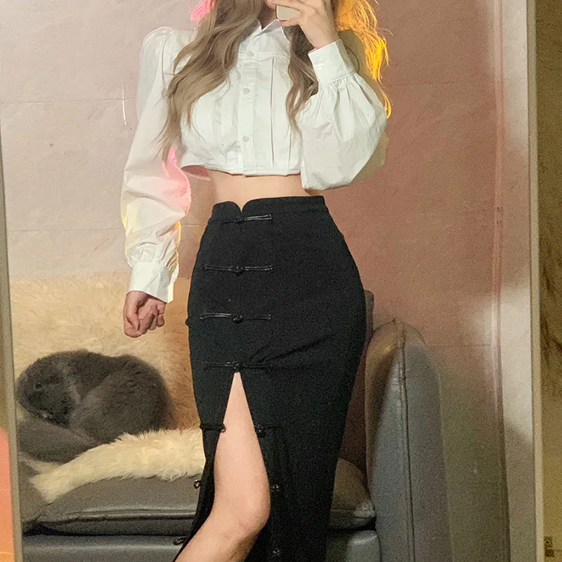 

Women Y2K Clothes Fashion Jupe Longue Femme Skirts 2022 Summer High Waist Black Split Skirt Female Harajuku Ropa Mujer