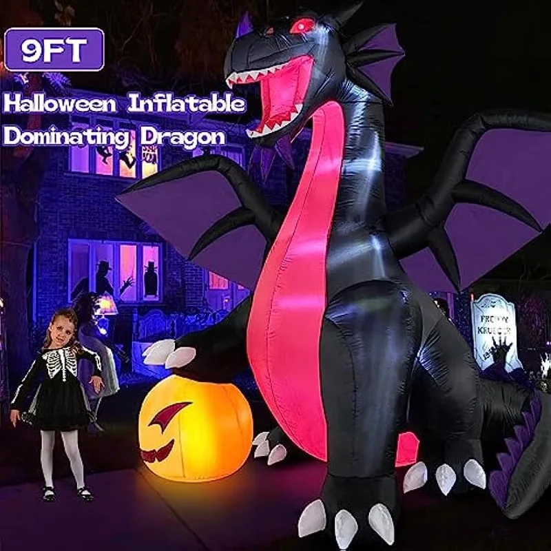 

XMSJ Хэллоуин Украшение 9 футов Хэллоуин надувной владеющий дракон с тыквой наружное украшение, искусственное освещение страшное