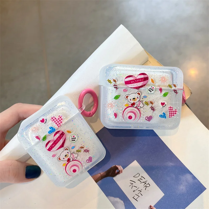 

Модный Блестящий чехол с милым медведем для Airpods Pro Чехол для наушников Apple защитный чехол Funda Airpods 2 3 Чехол