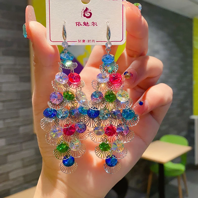Новинка 2024 яркие висячие серьги с кристаллами для женщин модные корейские