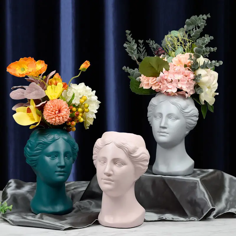 Retro head vase David Venus figure statue flower ornaments three-dimensional resin imitation plaster flower pot ornaments