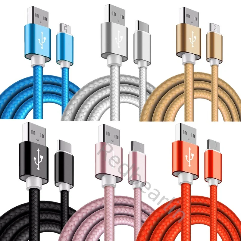 

500pcs/lot 1M 2M 3M Fast Charging Type c Micro Usb Cable Metal Alloy Nylon USB-C Cables For Samsung S21 S22 htc lg xiaomi huawei