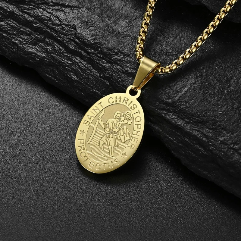 

St Christopher Men's Stainless Steel Necklace Men's Titanium Steel Stylish Pendant Wholesale