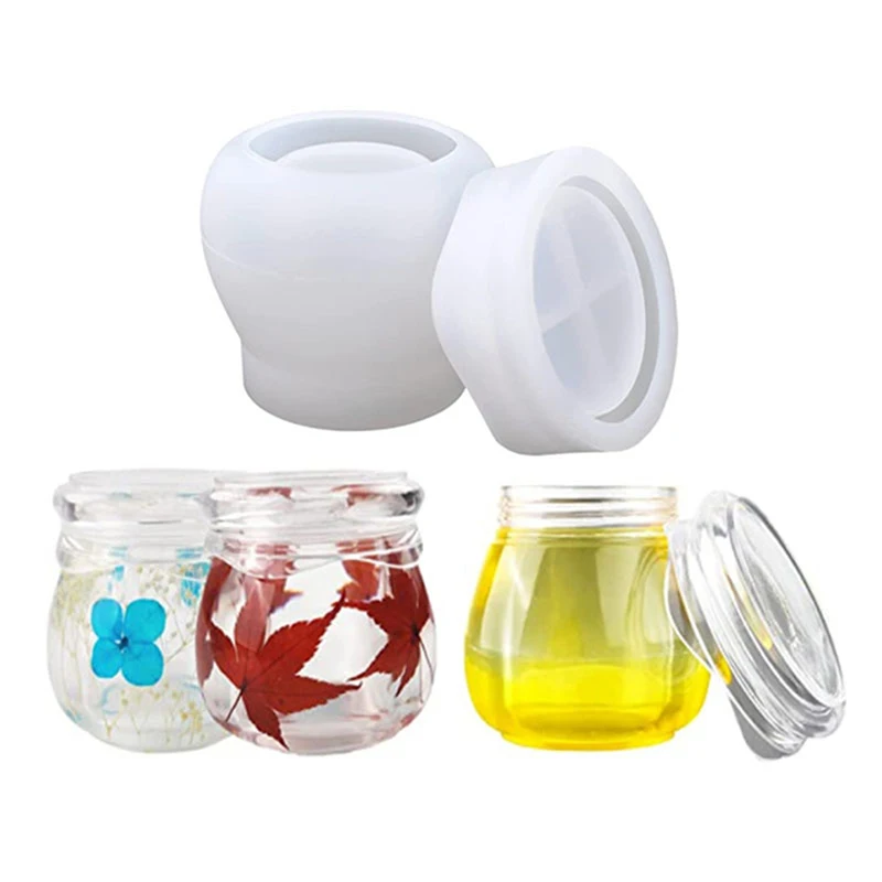 

DIY Crystal Silicone Epoxy Resin Mold Pudding Cup Containing Box With Lid Jewelry Pot Jar Storage Casting Molds Kitchen Home
