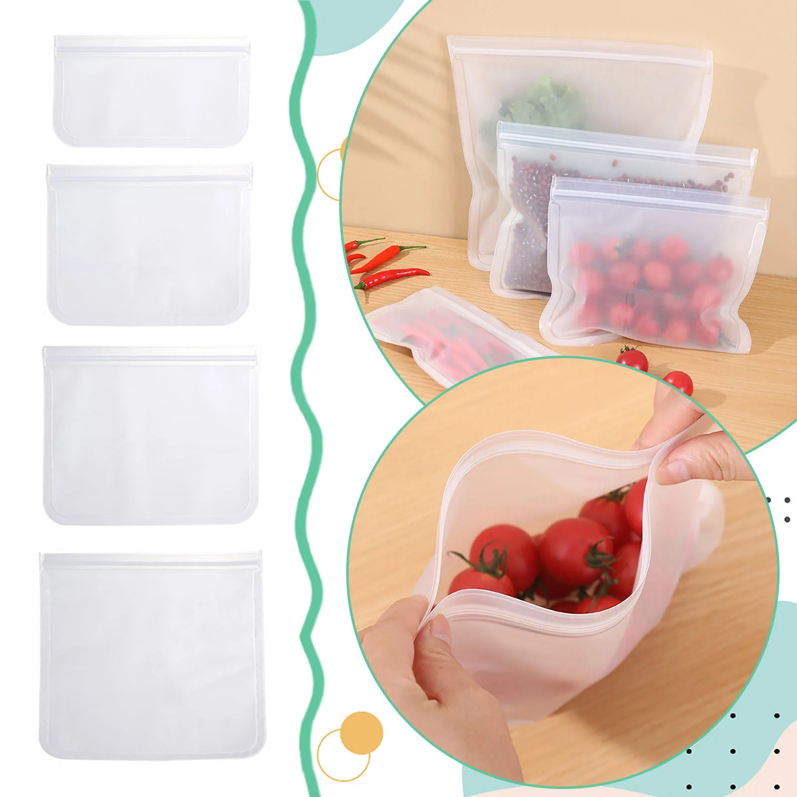 

EVA Food Storage Bag Reusable Stand Up Zip Shut Bag Leakproof Containers Fresh Bag Food Storage Bag Fresh Wrap Ziplock Bag #50