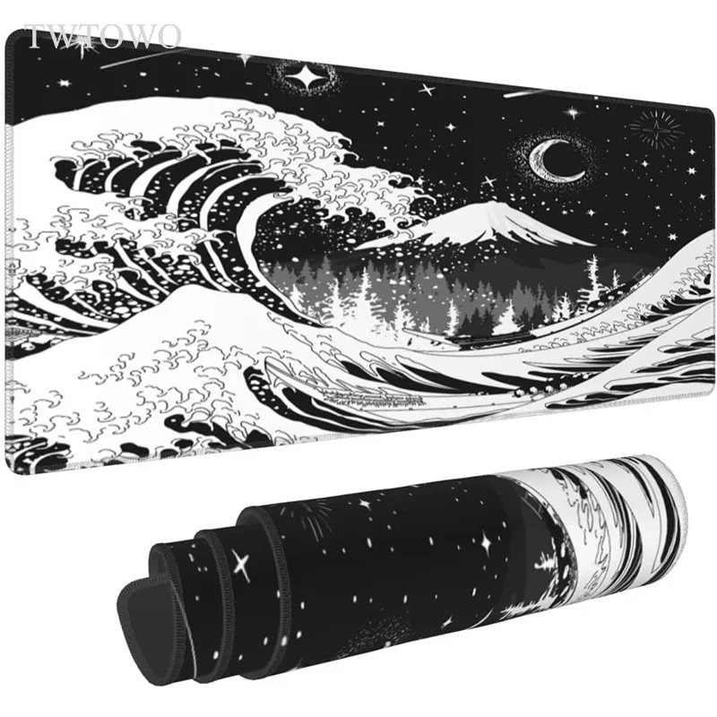 

Black White Great Waves Mouse Pad Gamer XL Custom HD Mousepad XXL MousePads Playmat Carpet Office Natural Rubber Computer