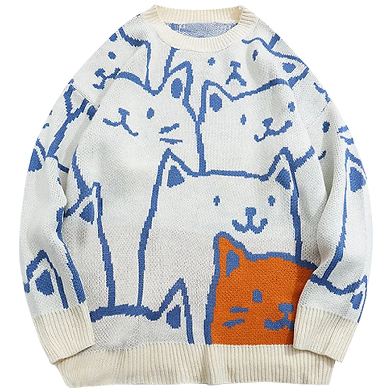 

Y2k винтажный свитер для мужчин 2023 зимний мультяшный Свободный вязаный свитер японский Harajuku Хип-Хоп Уличная одежда женский трикотажный пуловер