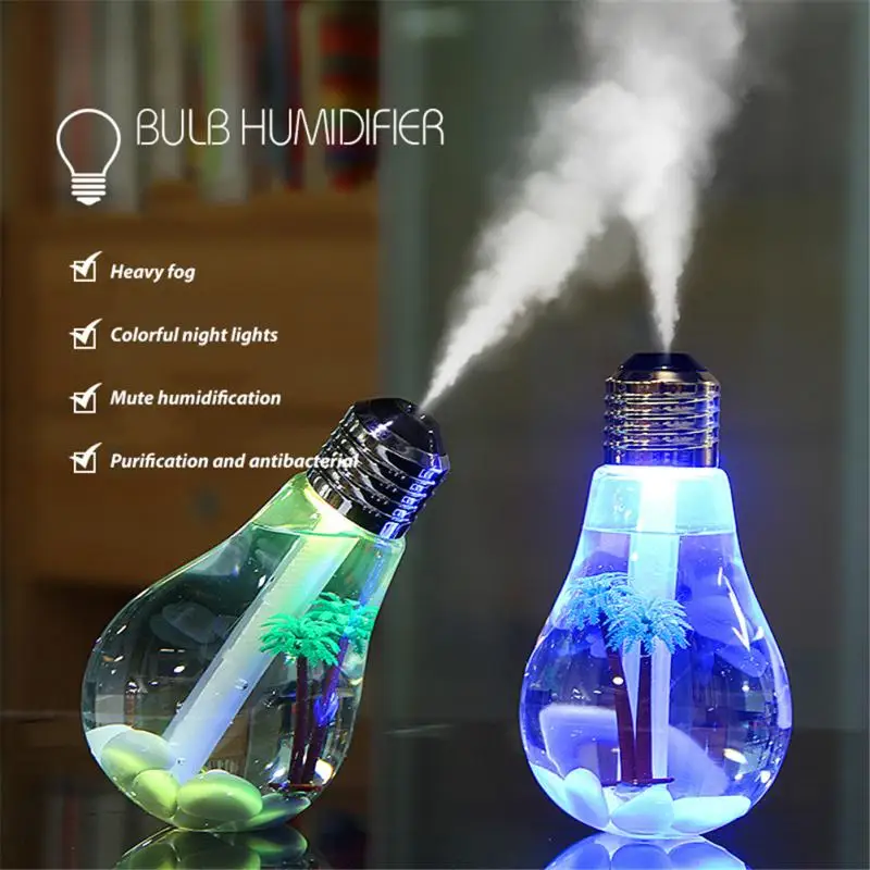 

Mini Mist Humidifier Transparent Micro-landscape Air Humidifier Spray Air Purifier Diffuser With LED Lights Bulb For Home