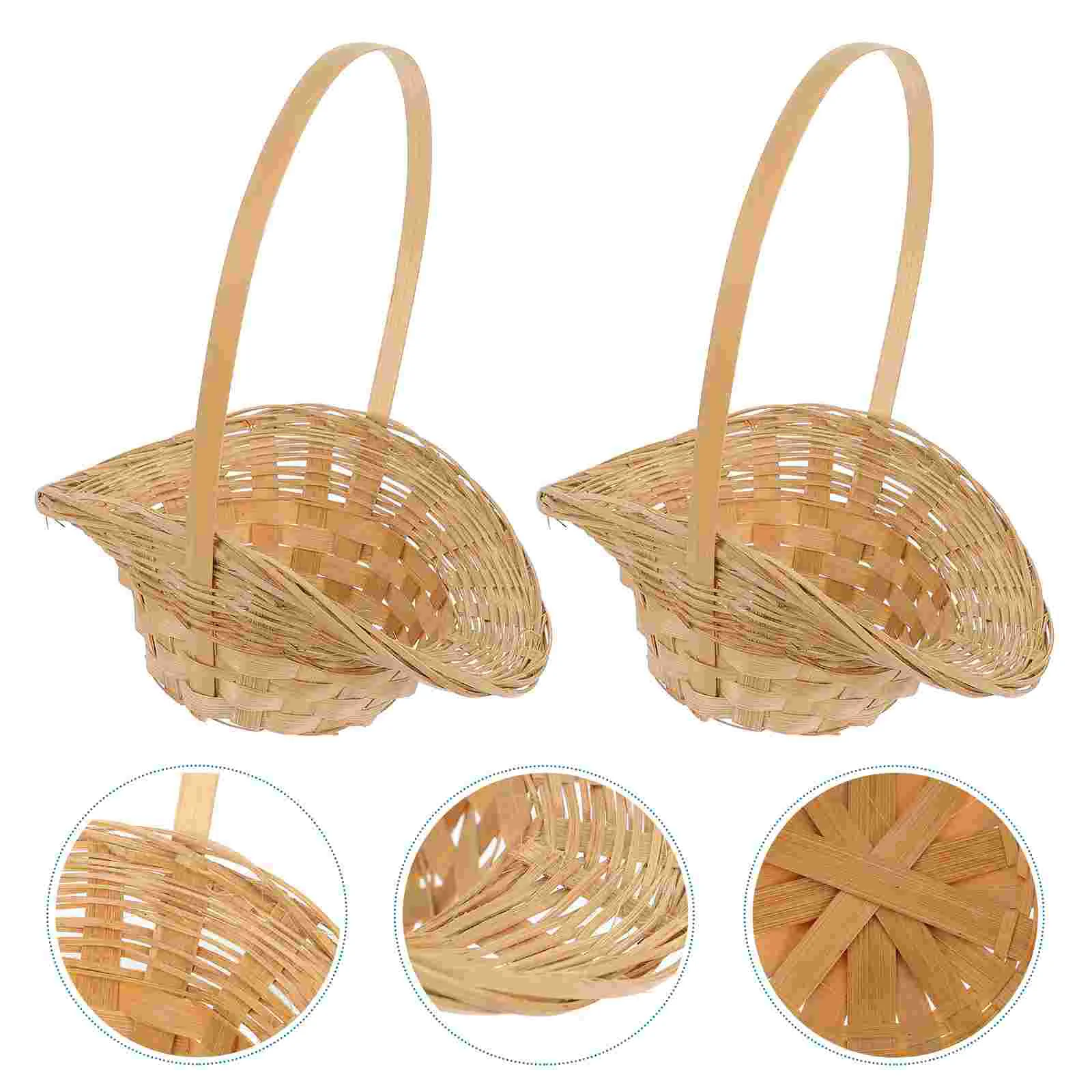 

2 PCS Bamboo Basket Toy Portable Premium Snack Woven Storage Decor Flower Mini Containers Food Practical Straw Bread