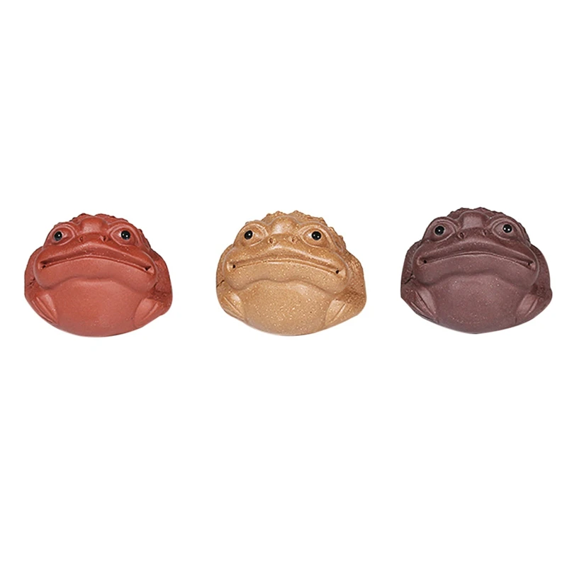 

3Pcs Ceramic Tea Pets Purple Clay Three-Foot Golden Toad Toad Treasure Tea Ceremony Ornaments Home Decor Can Raise Toys