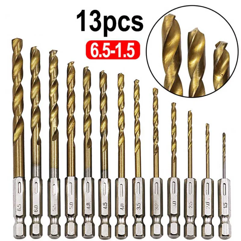 Hexagon Shank Twist Drill Bit Electric Screwdriver Bit Electric Batch Drill Bit 1.5-6.5mm Power Tool Accessories 13 Pcs/set