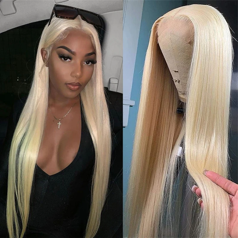 Straight Mixed Blend Human Hair 13x4 Lace Front Wig Pre Plucked With Baby Hair Ash Blonde HD Lace Wig For Black Women