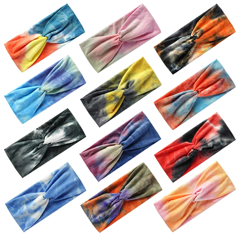 

Tie Dye Cross Headbands Bohemian Yoga Sports Wide Hairband Hair Accessories Four Seasons Elastic Hair Band Unisex Headband DIY