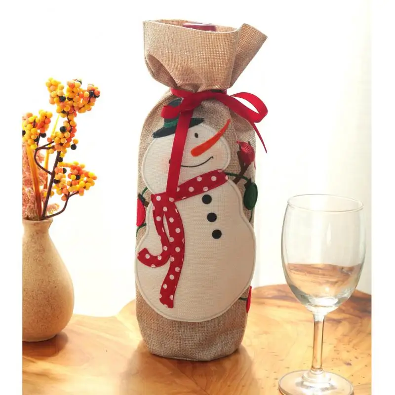 

Christmas Wine Bottle Cover Creative Linen Wine Bag Wine Bottle Bag Cute Snowman Santa Clous Bottle Set Home Restaurant Decor