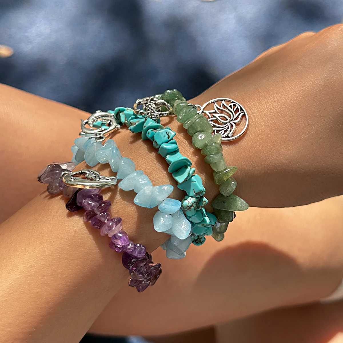 

PuRui Vintage Irregular Natural Stone Beaded Bracelet Silver Color Geometric Charm Pendant Bangle for Women 2023 Trendy Jewelry