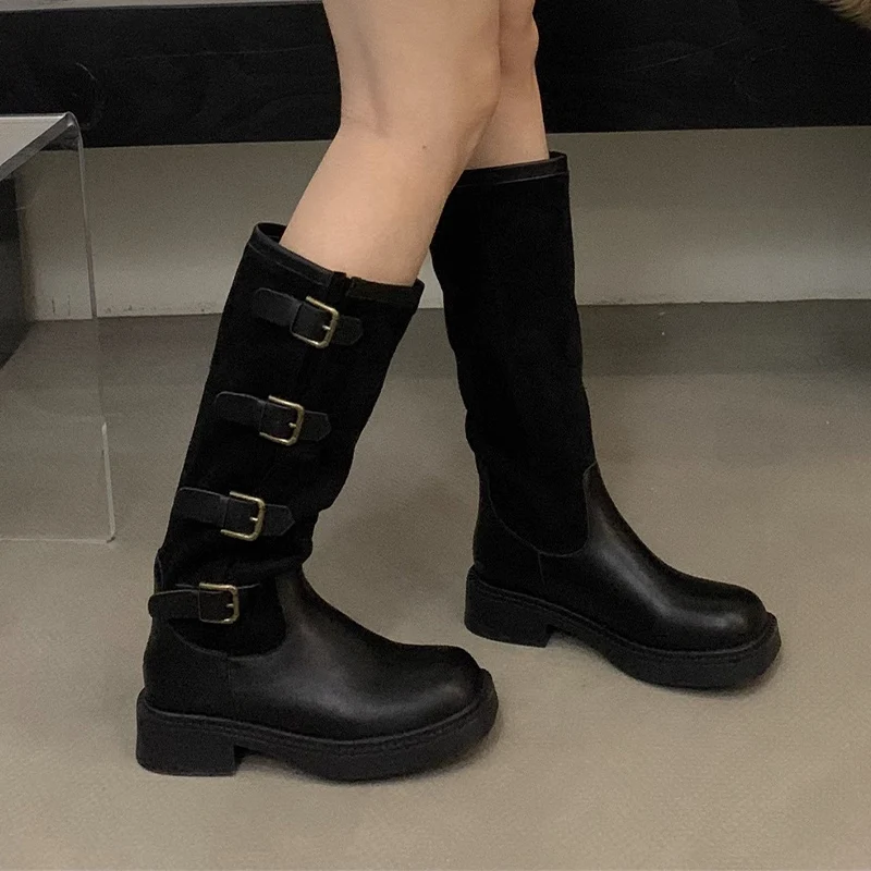 

Women Knee High Chelsea Boots Flats Casual Shoes Winter 2023 New Platform High Boots Goth Designer Shoes Women Motorcycle Botas
