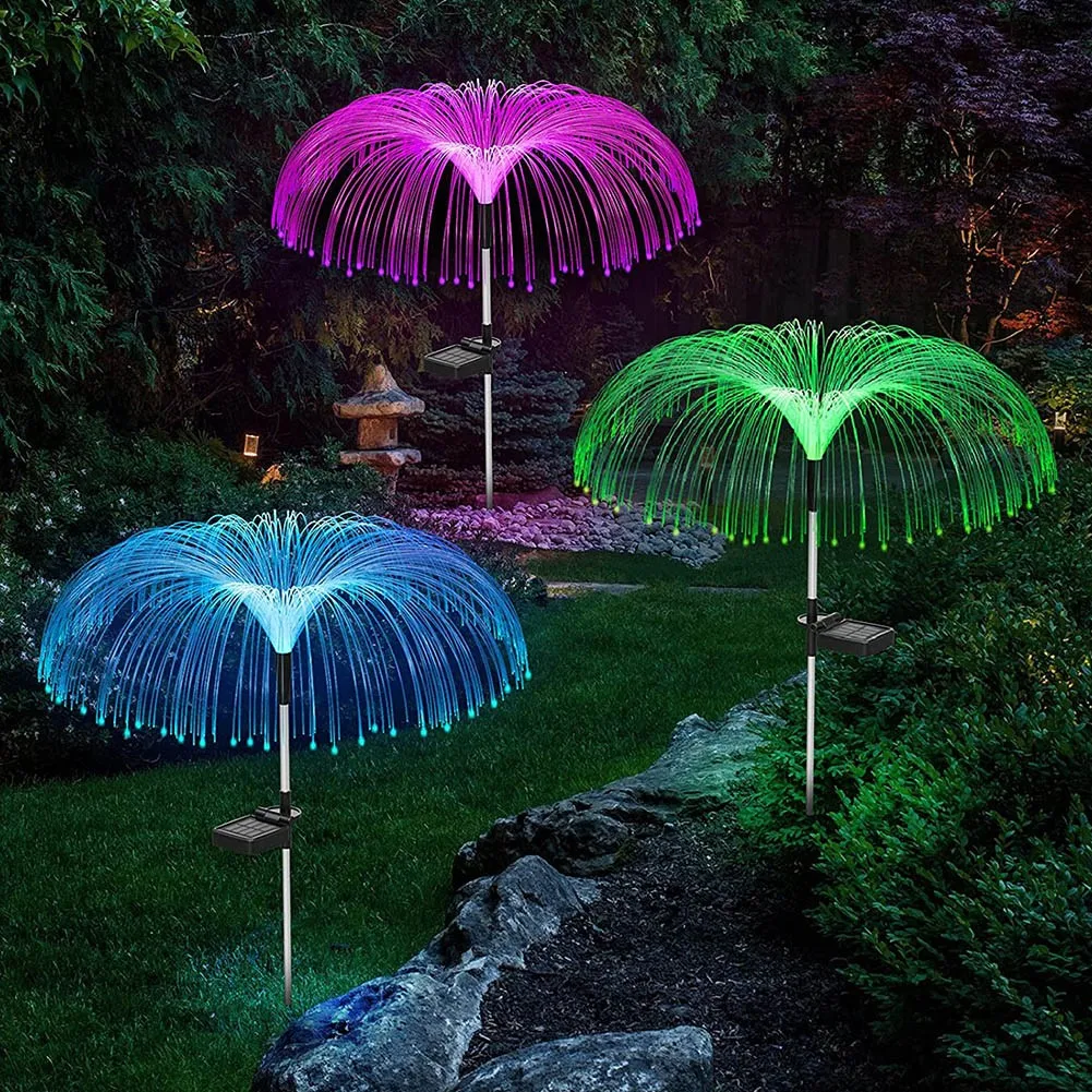 Solar Powered Lawn Lamp Outdoor Firework Light Multicolored Fiber Lights Garden Landscape Lamp Holiday Light