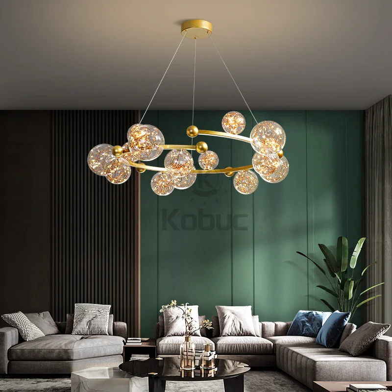 Pаспродажа Kobuc Затемняющая люстра, круглые светильники, прозрачный стеклянный шар, Потолочная Подвесная лампа, Романтическая звезда, декор для гостино...
