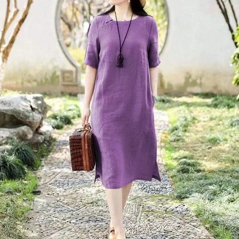 

SIKETU Loose temperament cotton and linen dress fashion dress loose and thin mid-length temperament skirt