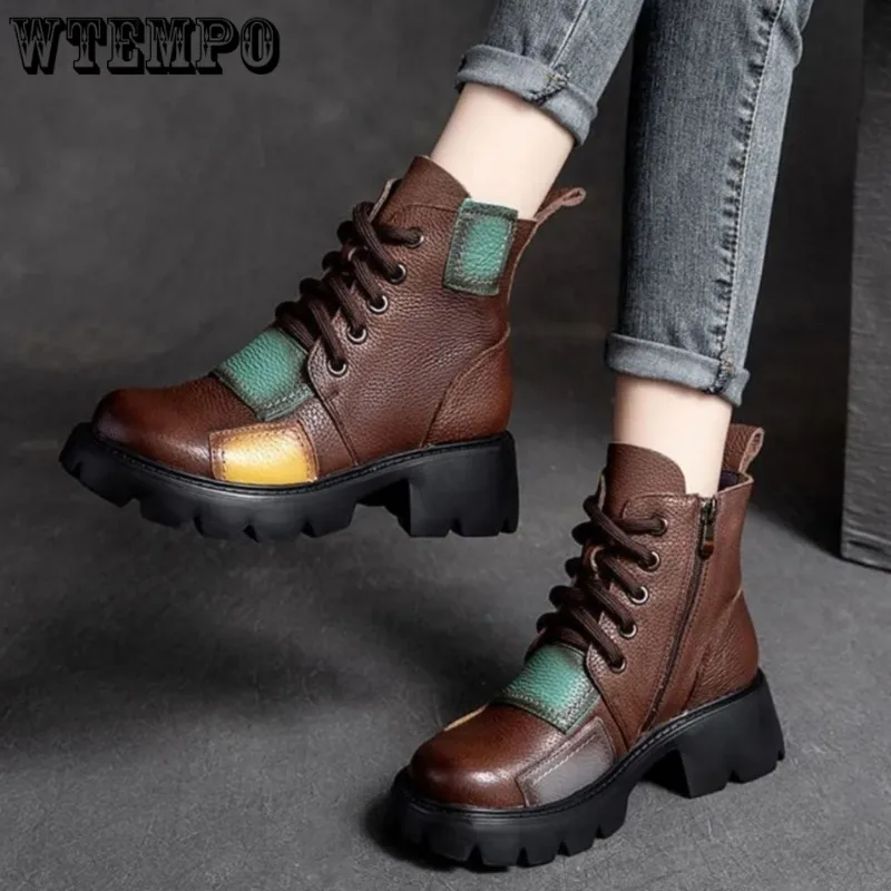 Женские ботинки из мягкой искусственной кожи на толстом каблуке в этническом