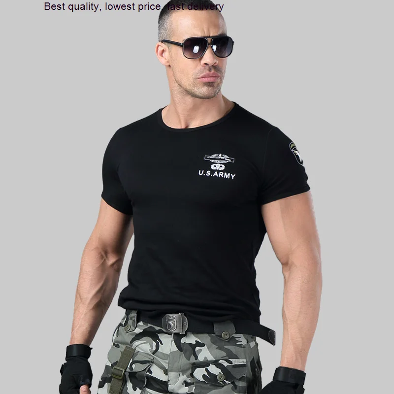 

Stretch Tight Fit Fitness Men Summer Thin Cotton Short Sleeve Bottom T Shirt Military Outdoor Tactical Training T-shirt