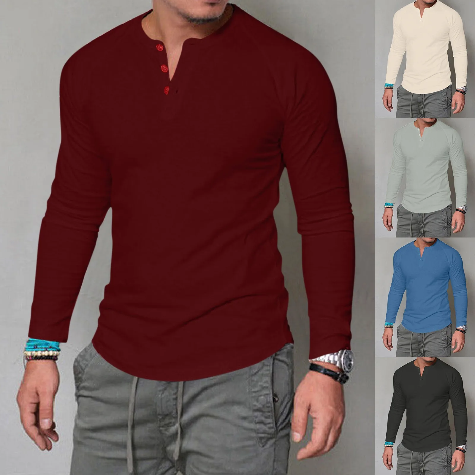 

Мужская модель, однотонный пуловер на пуговицах, повседневная мужская футболка, Мужская блузка, Мужская футболка из спандекса