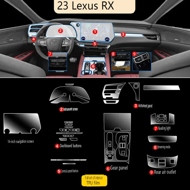 

Для Lexus RX RX300 RX350 RX450 2023 наклейка для интерьера центральная консоль передаточная панель навигатора ТПУ Прозрачная пленка автомобильные аксессуары