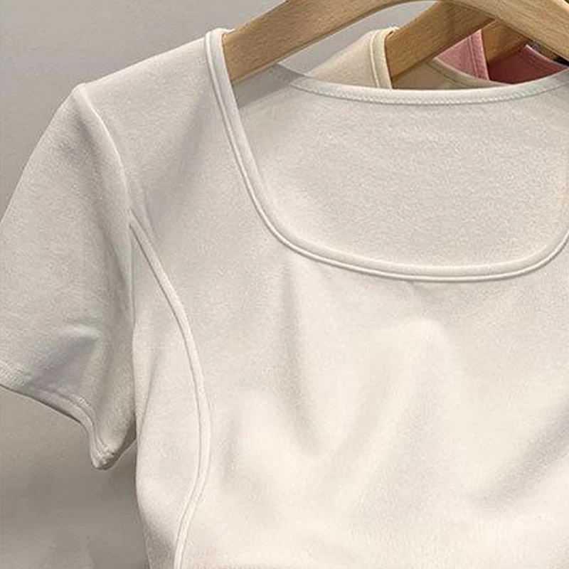 Женская Асимметричная футболка однотонный облегающий топ с квадратным вырезом и