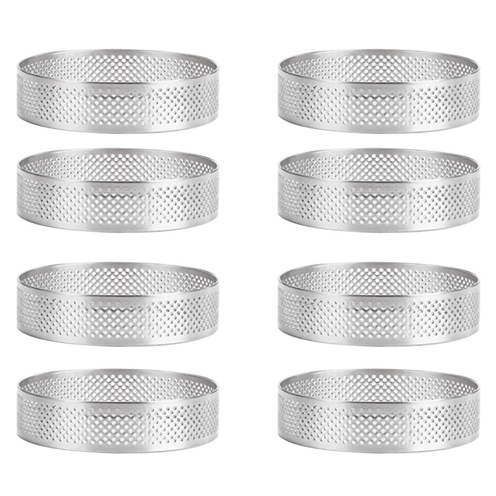 

8Pcs Stainless Steel Tart Ring, Heat-Resistant Perforated Cake Mousse Ring Round Double Rolled Tart Ring Metal Mold 6cm