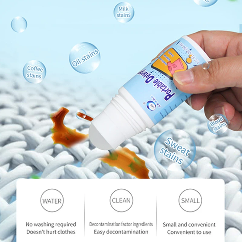 

50ML No-wash Rolling Bead Stain Remover Fast Stain Removing Clear Liquid Portable Emergency Stain Magic Laundry Detergent