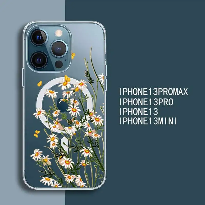 

Butterfly Lavender Higan Flower Transparent Magsafe Magnetic Magnet phone Case For For iPhone 13 12 11 Pro Max Mini