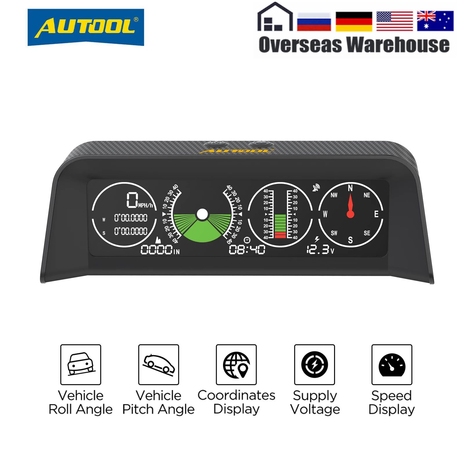 

AUTOOL X90 GPS Digital Slope Meter PMH KMH Car Speedmeter Inclinometer HUD Head Up Display Compass Pitch Tilt Angle Protractor