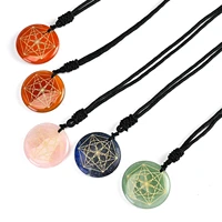 natural gems round pendant healing crystal reiki chakra stone engraved seed of life flower necklace for women amethysts gift
