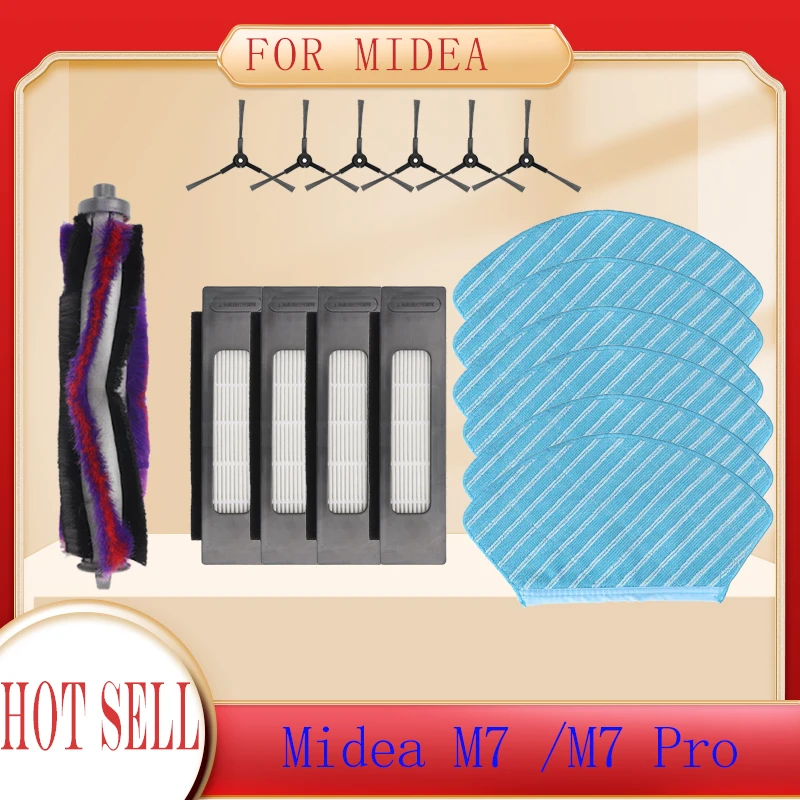 

for Midea M7 Pro/M7 Robotic Vacuum Cleaner Spare Parts Accessories Replacement Rags Roll Brush Side Brush HEPA Filter Mop Cloth