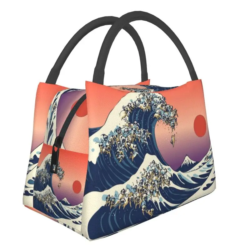 

Custom The Great Wave Of Pug Lunch Bags Men Women Thermal Cooler Insulated Lunch Boxes for Work Pinic or Travel