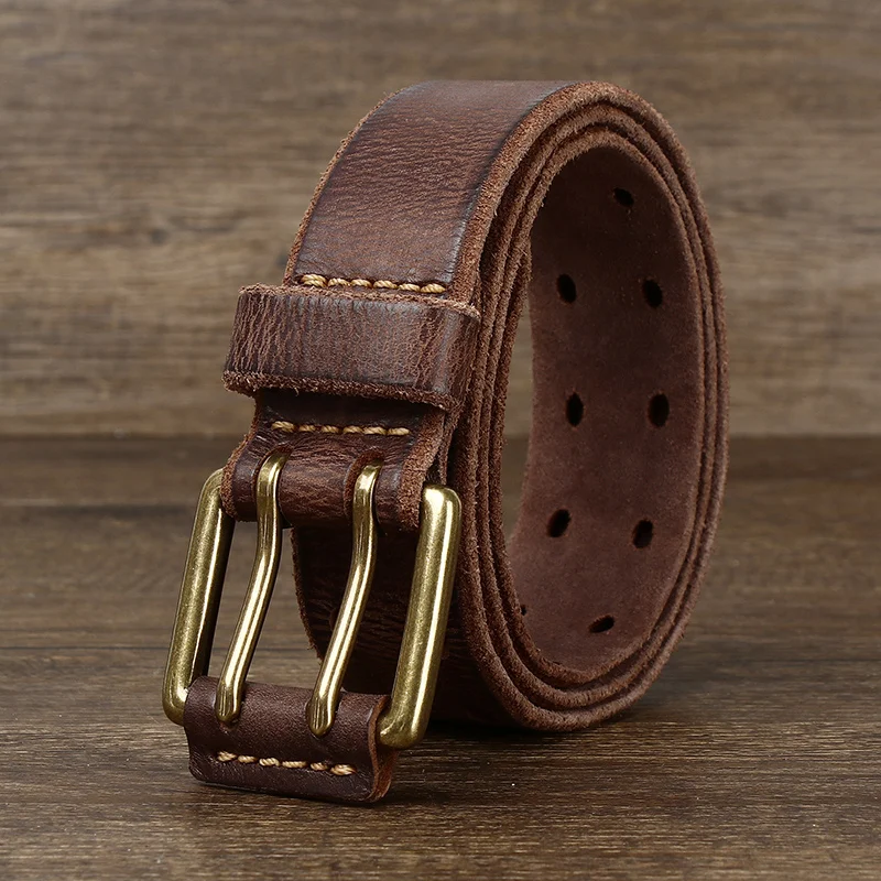 Classic Leather Work Belt Heavy Duty Double Dlawed Genuine Leather For men's Belt 3.8cm Man Casual  Retro Belts