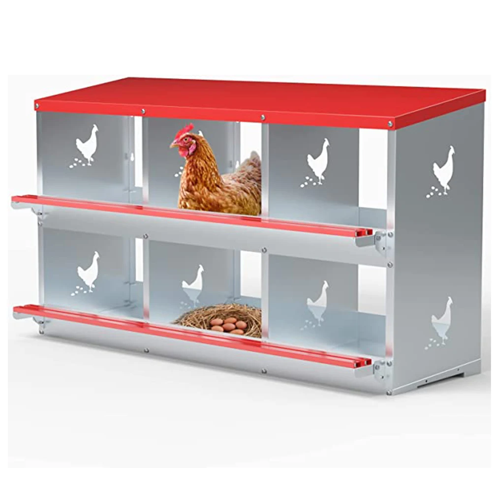 Chicken Nesting Boxes 6 Compartment Metal Poultry Nest Box Wall Mount Chickens Hens Ducks Chicken Coop Easy Egg Collection Vent
