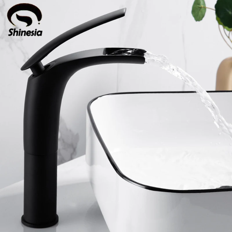 

Черно-белый смеситель для раковины Shinesia, водопад, смеситель для раковины в ванную комнату, Роскошные Смесители для горячей и холодной воды